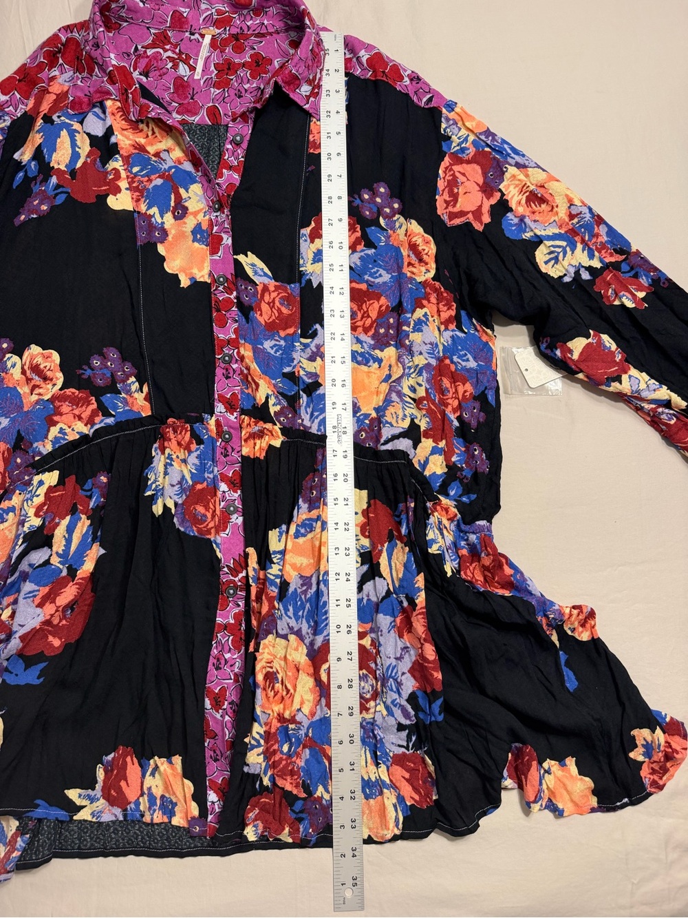 NWT Free People Floral Brunch a Bunch Button Front Tunic Dress XL Black Multi - Picture 11 of 12